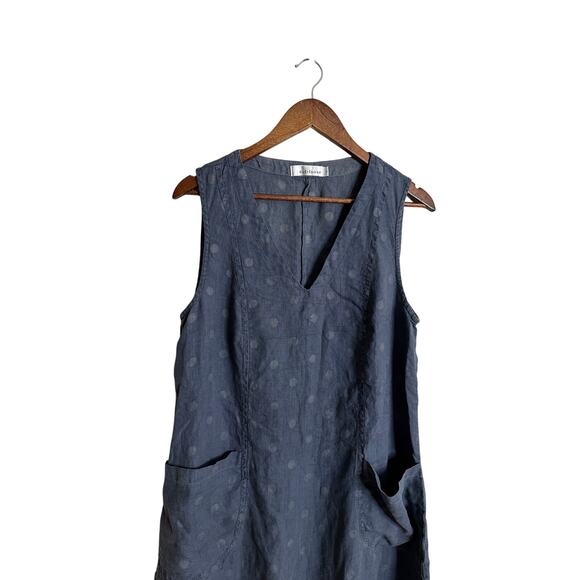 Cut Loose 100% Linen Polka Dot Midi Dress Grey Blue Lagenlook Womans Large - Picture 3 of 9